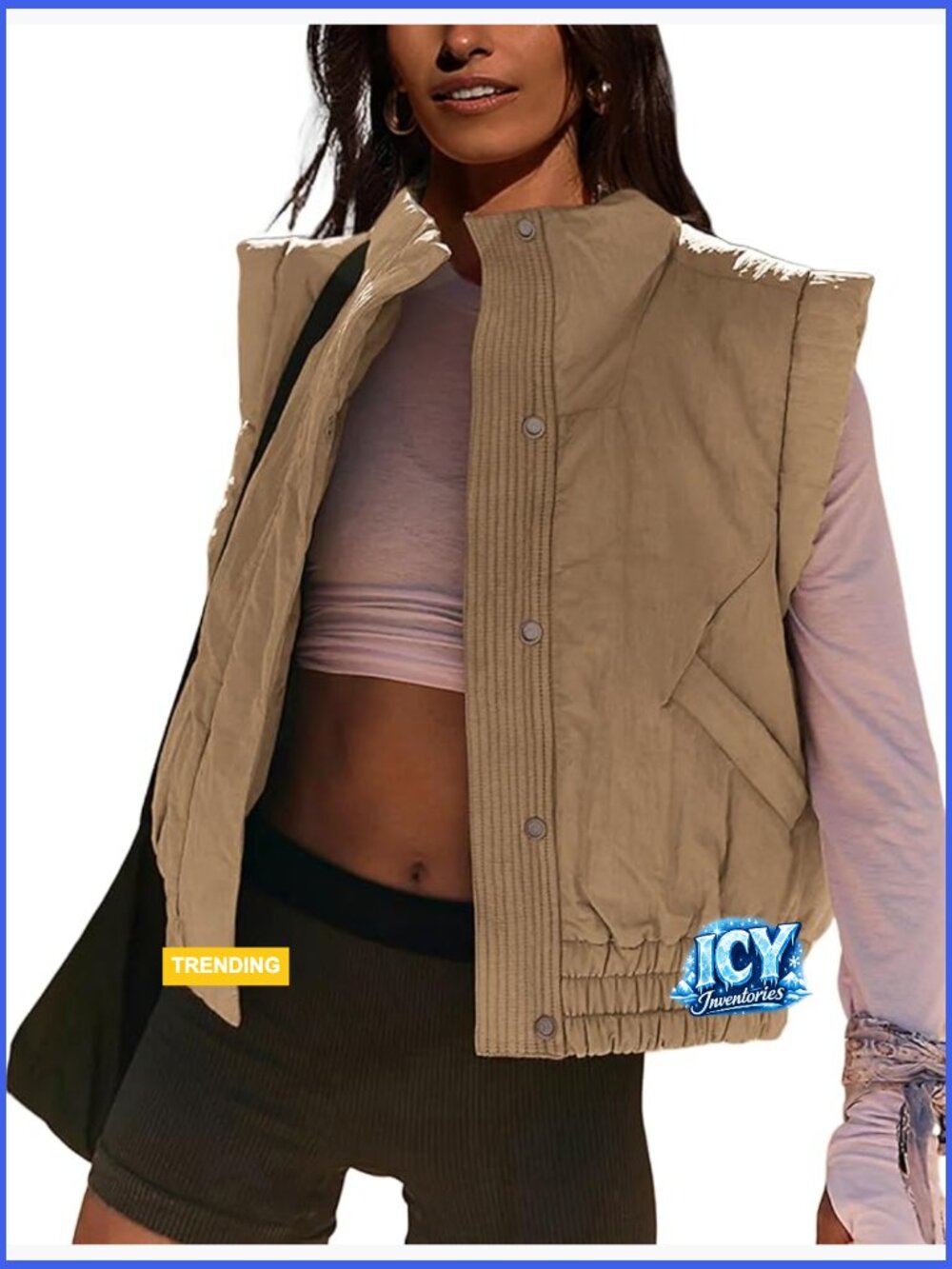 Lightweight Nylon Quilted Puffer Vest Cropped Sleeveless with Pockets